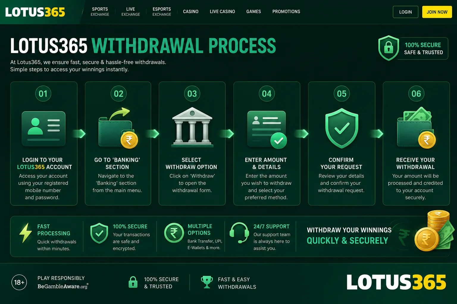 Lotus365 Withdrawal Process - Fast & Secure Payouts in 5-30 Minutes
